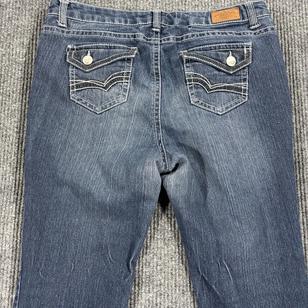 DO Denim Bootcut Jeans Womens 14 Dark Blue Thick Stitch Flap Pocket Y2K Style - Picture 12 of 15